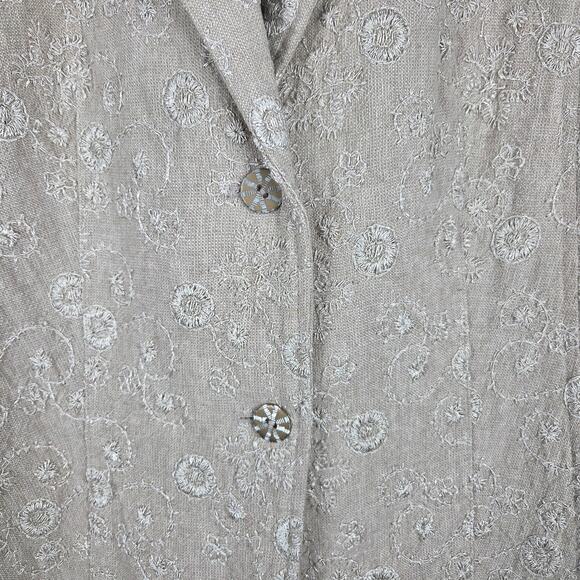 Coldwater Creek Beige Floral Embroidered Linen Blend Two-Button Blazer Size XL - Picture 4 of 10